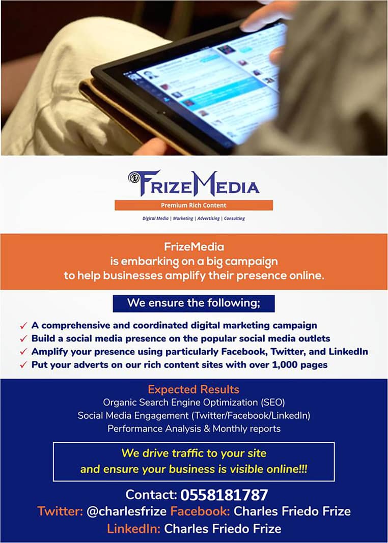 FrizeMedia Ghana
SEO SEM Digital Marketing
We Are Helping 1000 Businesses Amplify Their Presence Online